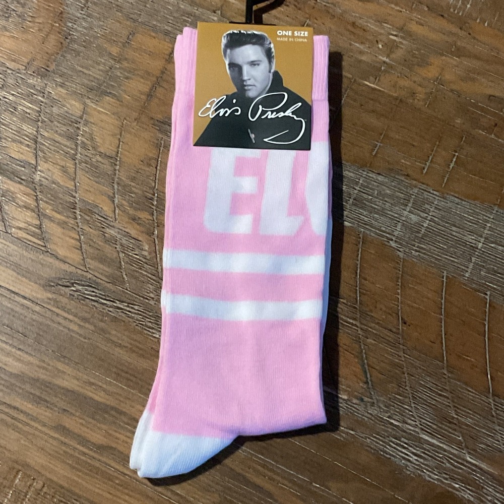 NEW Elvis Presley‎ Pink White Striped Crew Socks Mens 7-12 Official Merchandise